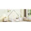 Lit double blanc en forme de maison avec clôture et barrières de sécurité - Fabriqué en pin de qualité pour un sommeil durable