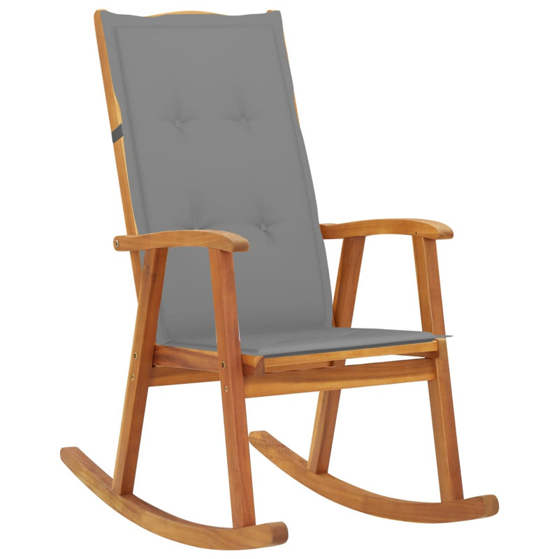 Chaise berçante d'extérieur avec coussins en bois d'acacia massif, Brun, gris