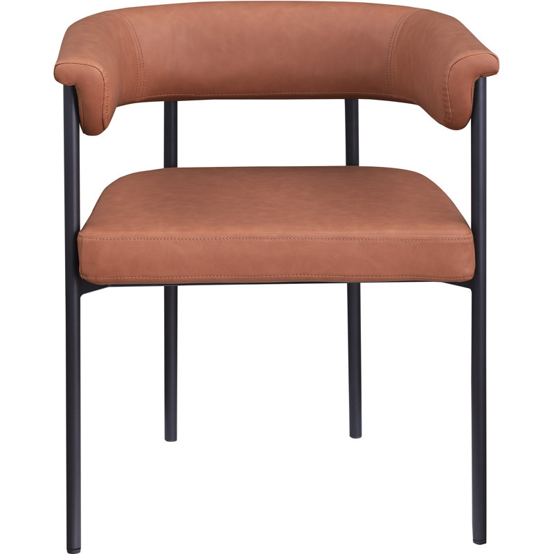 Malin Vegan Leather Arm Chair Dining Chair, Cognac Vegan Leather