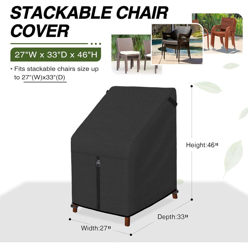 Patio Stackable Chair Covers - Waterproof Outdoor Stack Of Chair Cover - 27W X 33D X 46H Inch, Black