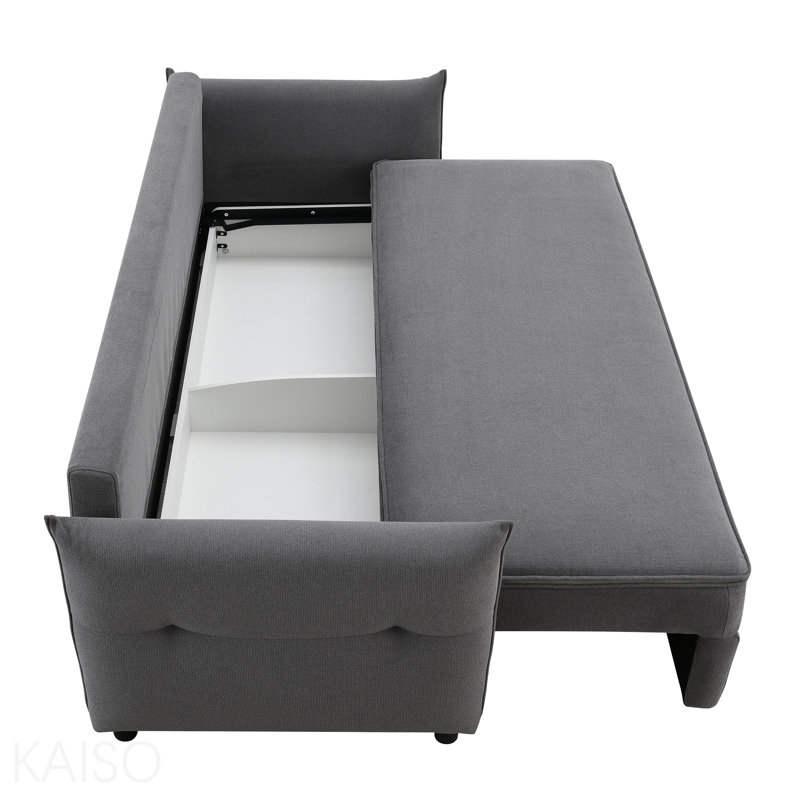 Lit gigogne escamotable en tissu avec rangement, Grey