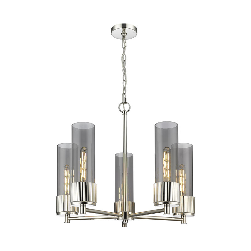 Lustre suspendu à 5 lumières 12 "Bolivar, Plaqué couleur fumée, Nickel poli