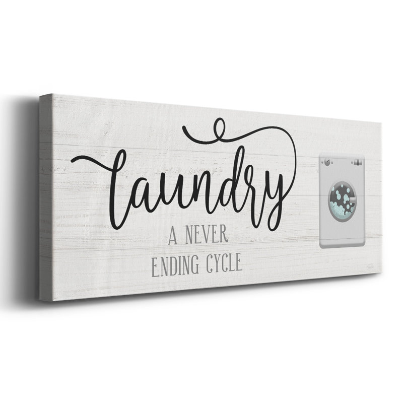 «Never Ending Laundry», art textuel panoramique sur toile tendue, H 8 po x l 20 po x P 1,5 po