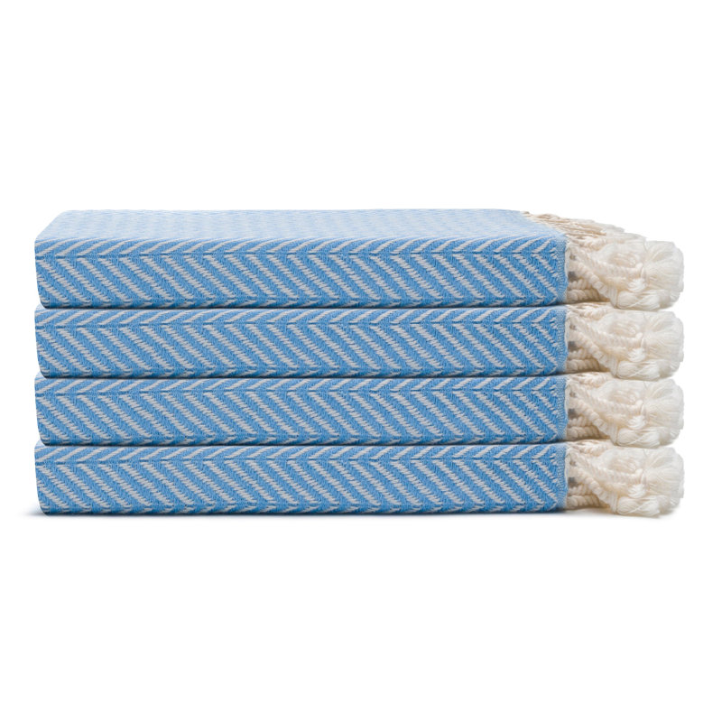 Herringbone Turkish Cotton Hand Towel Bundle, Sky Blue