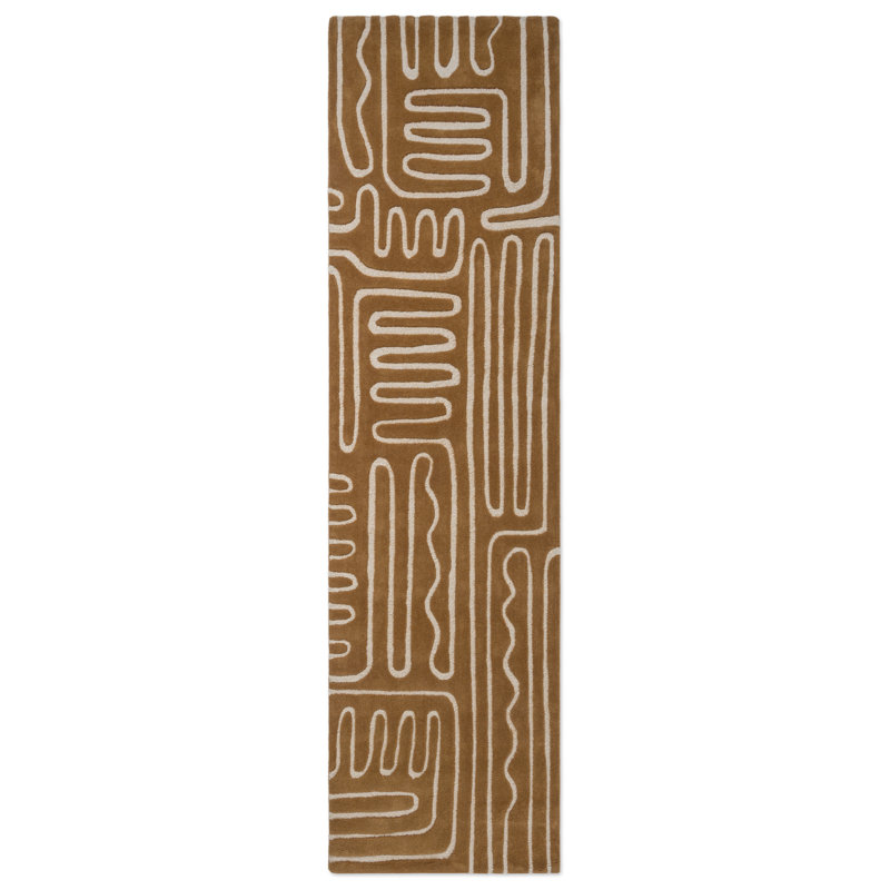 Hollow Handmade Wool Abstract Area Rug, Tan, Runner 2'7'' x 9'10''