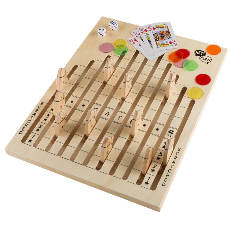 Hey Play Wooden Horse Race Game - Includes Dice, Cards, and Chips - Indoor and Outdoor Board Games for Adults, Kids, Boys, and Girls Ages 6 and Up