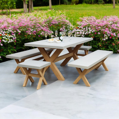 FSC 1 LUNA 180x90cm Rectangular Concrete table with 2 Benches and 2 stools