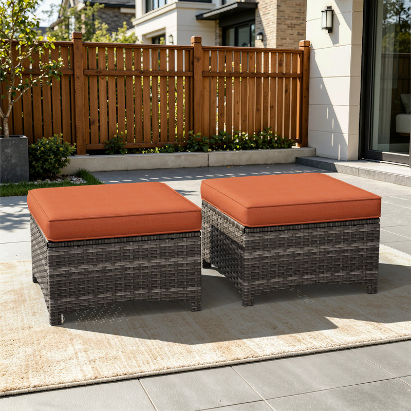 Repose-pieds d'extérieur avec coussin Meyly, Orange