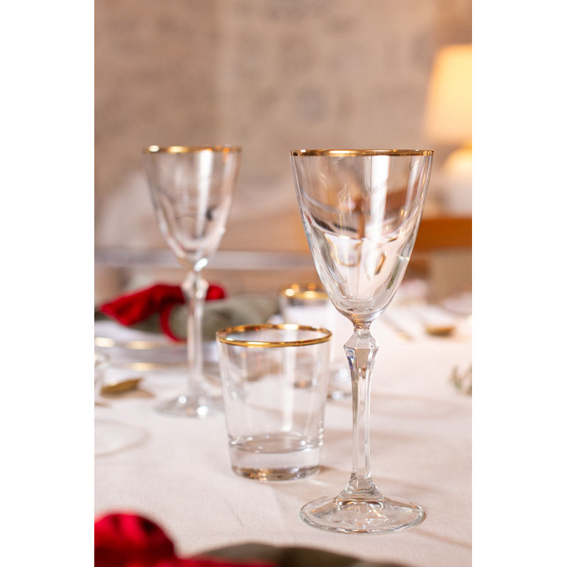 Elegant Wine Glass Set (4 Pieces), Gold & Transparent, 3.3 x 3.3 x 8.7 inches | 100% Glass, 8.6 fl oz Capacity | Hand Wash Recommended for Long-Lasting Durability | Perfect for Entertaining & Special Occasions