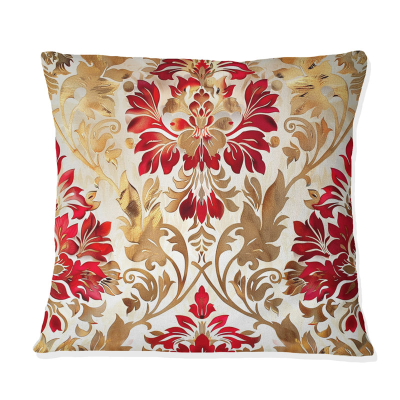 Red Gold Damask I - coussin damassé, Carrée, 16" x 16"
