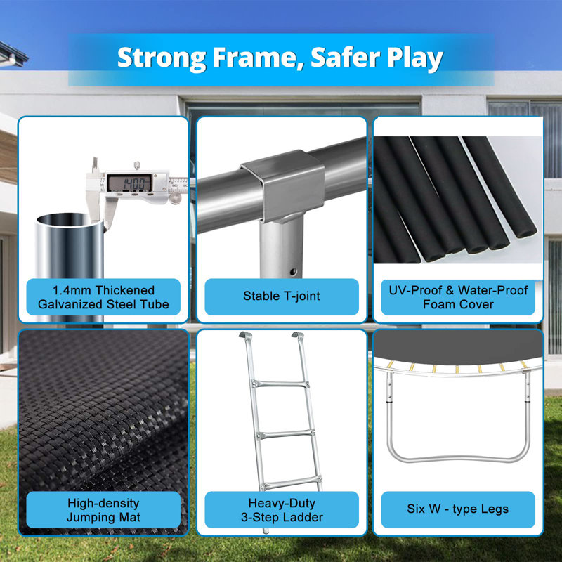 Fiziti Outdoor Trampoline Series 16' Round Backyard Trampoline with Safety Enclosure