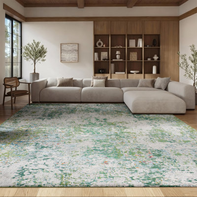 Madison Abstract Machine Woven Polypropylene Area Rug in Green/Blue