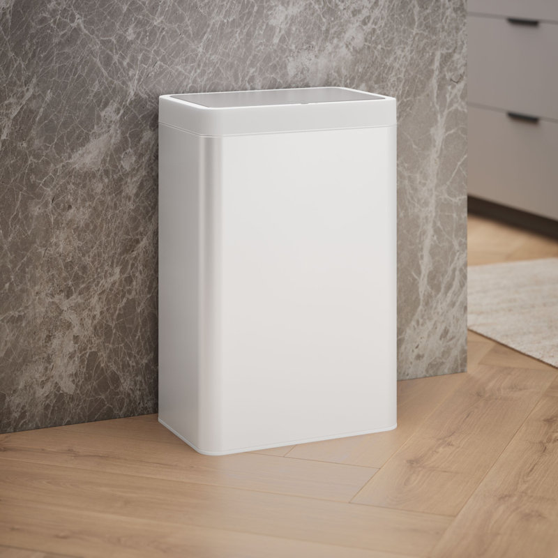 13-Gallon Touchless Stainless Steel Trash Can, Stainless Steel/White