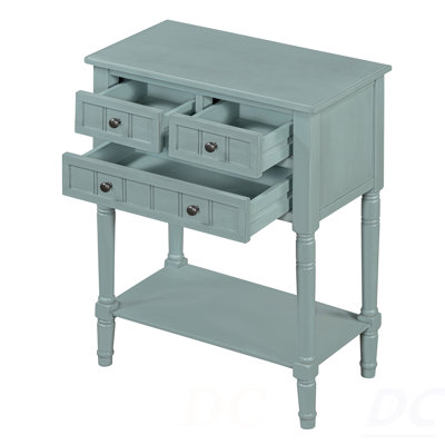 Light Blue Slim Coffee Table with 3 Drawers &amp; Bottom Shelf - Space-Saving for Small Living Rooms, Easy 20-Min Assembly