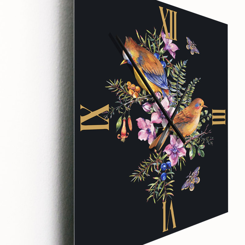 Horloge murale Petit oiseau sur un bouquet de fleurs sauvages II, Moyen