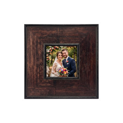 Solid Wood Picture Frame, Rustic Espresso Distressed Finish with Black Trim, Handcrafted Farmhouse Decor, Wall or Tabletop – 12 Sizes