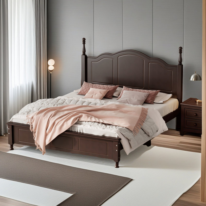Base de lit plateforme en bois pour grand lit, Noyer foncé