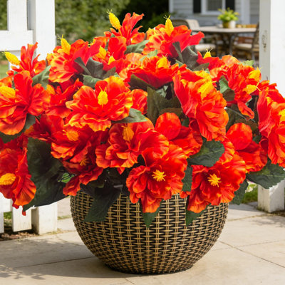 5 Bundles Artificial Silk Orange Hibiscus Flowers