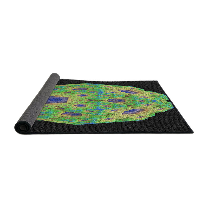 Tapis vert/bleu/noir de zone à motifs, Rond 5 pi