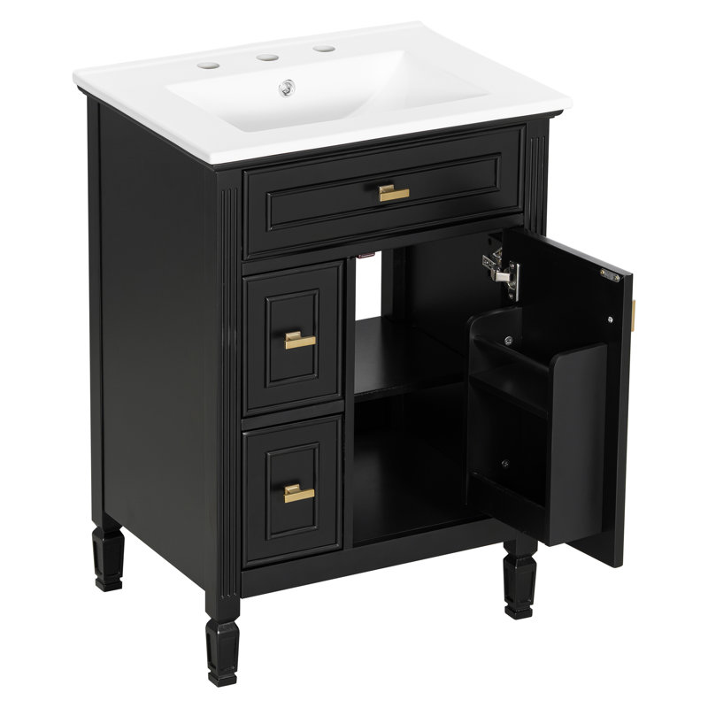 Meuble-lavabo simple 24 po avec comptoir 24 po, Noir
