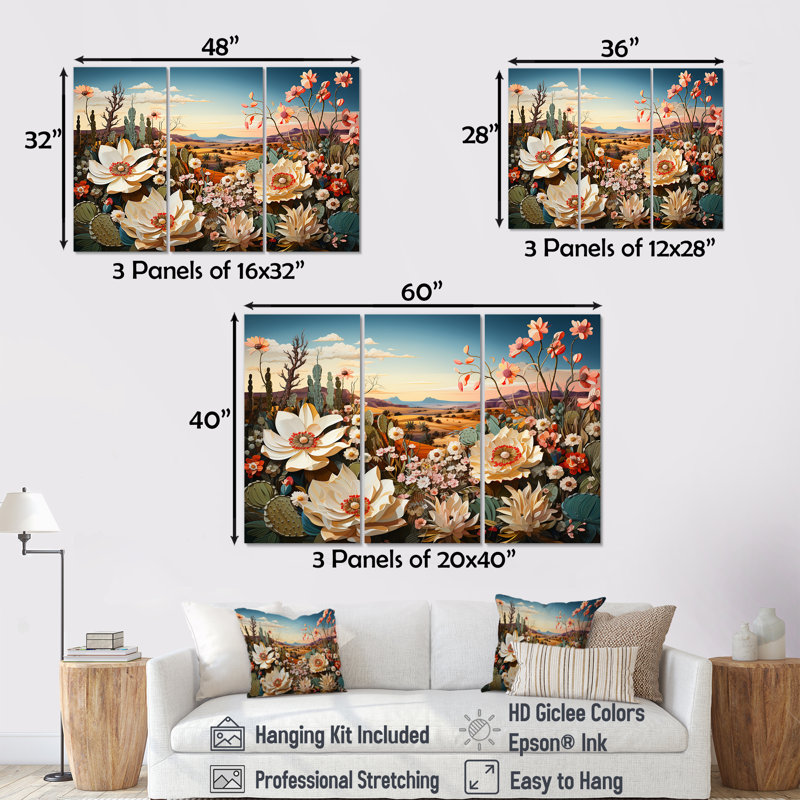 «Modern Cactus Country Charm I», ensemble d'art mural, H 28 po x l 36 po x P 1 po