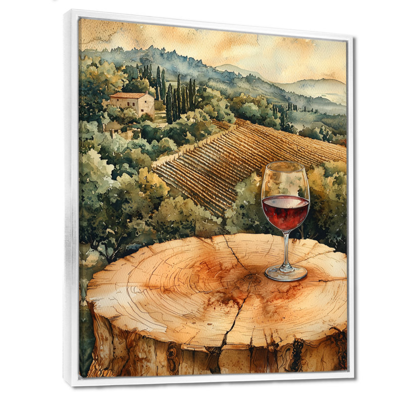Gicela, vignoble avec verre de vin dans un paysage de Bordeau - grand art mural vignoble, H 20 po x l 12 po, Blanc