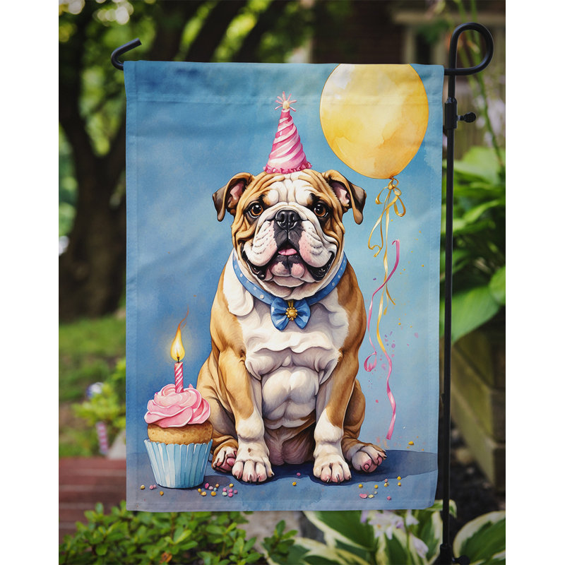 Drapeau de jardin «Happy Birthday», Bouledogue anglais
