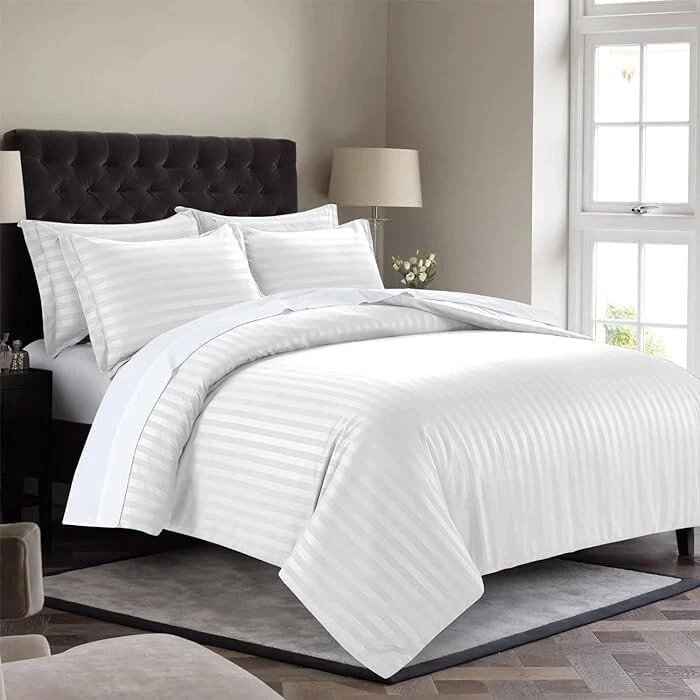 Stripe Duvet Cover with Pillowcase Egyptian Satin Cotton Hotel Quality No Closing Duvets