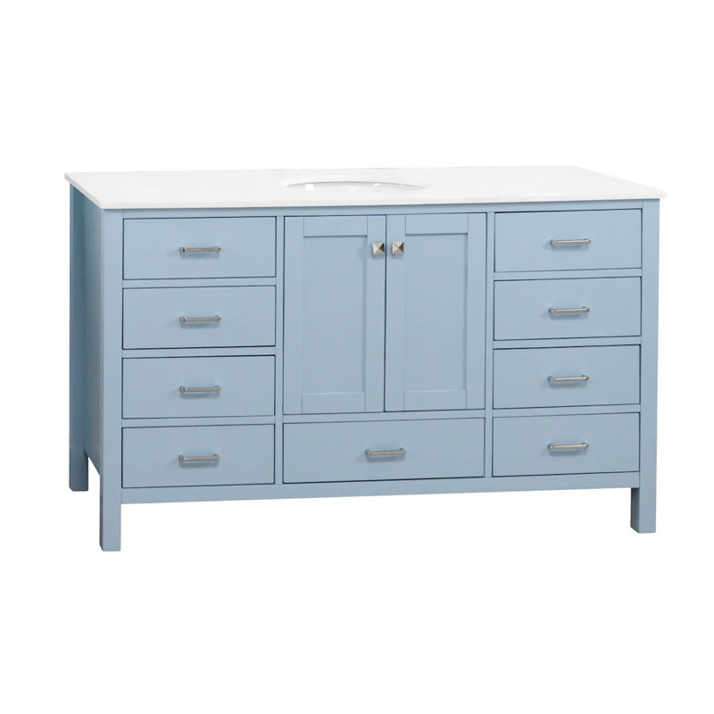 Claudett 60'' Single Bathroom Vanity with Top, Engineered White, Powder Blue