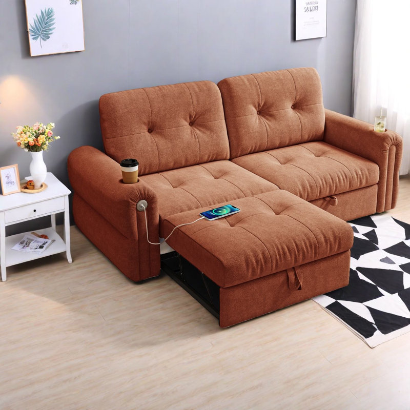 Canapé orange multifonctionnel, structure en acier, design moderne pour la maison