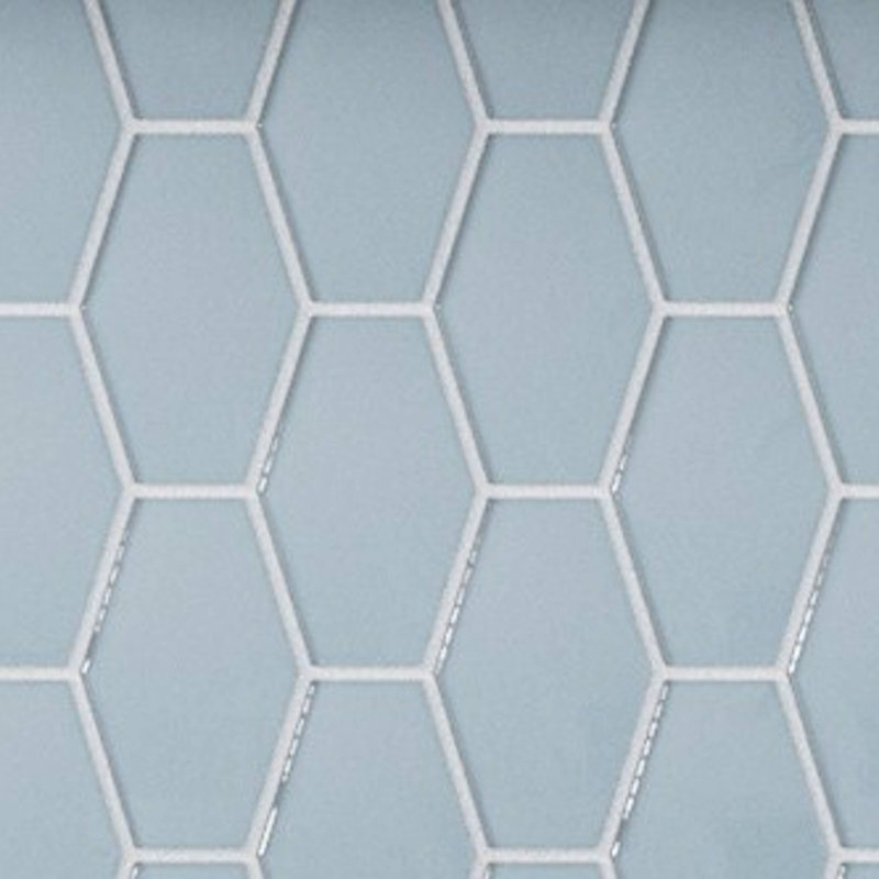 Long Hex 10.60in.x11 in. Glass Mosaic Tile, Aqua Blue Gloss