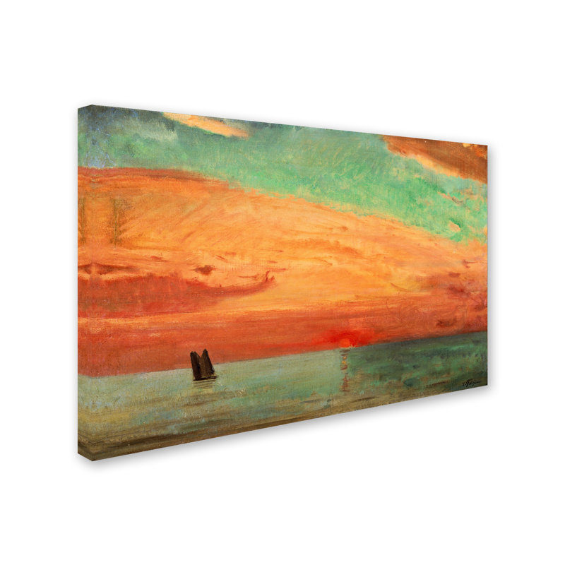 Sunrise Over The Eastern Sea Orange Sky Landscape Canvas Art
