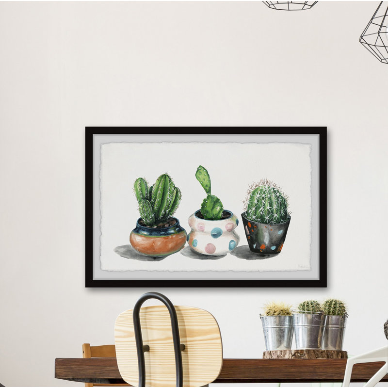 Party Pots Cactus by Parvez Taj - Single Picture Frame Painting, 20 cm H x 30 cm W
