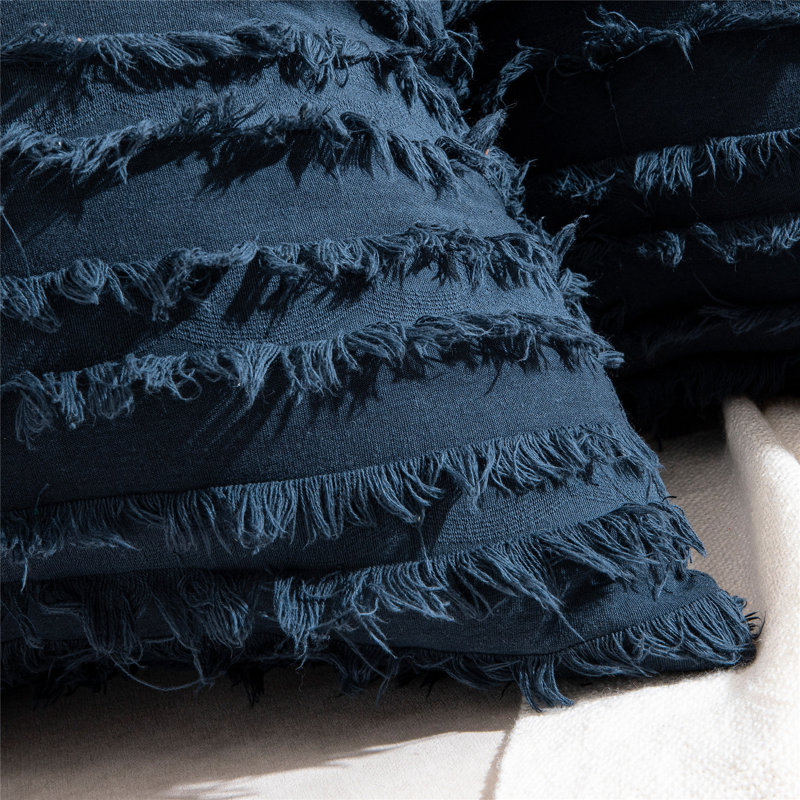Navy Cotton Polyester Euro Tassel Pillow Covers Set of 2