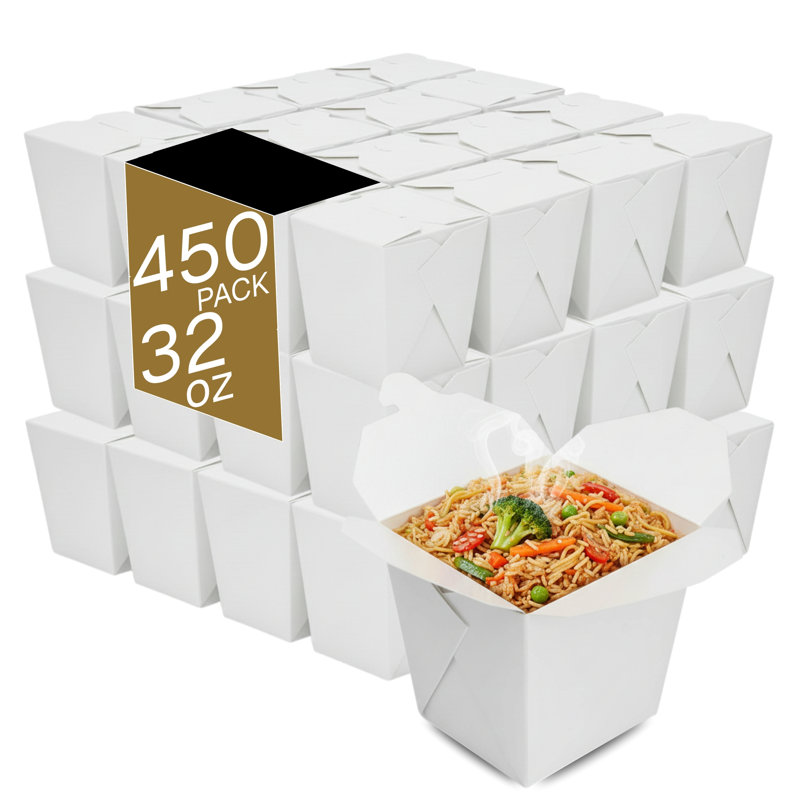 Paper Take-Out Boxes, White, 32oz, 450-Pack