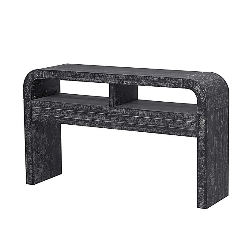 Console avec 2 grands tiroirs, Noir antique