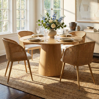 Cleston 4 - Person Dining Table Sets With 52'' Round Table & 4 Upholstered Fabric Chairs