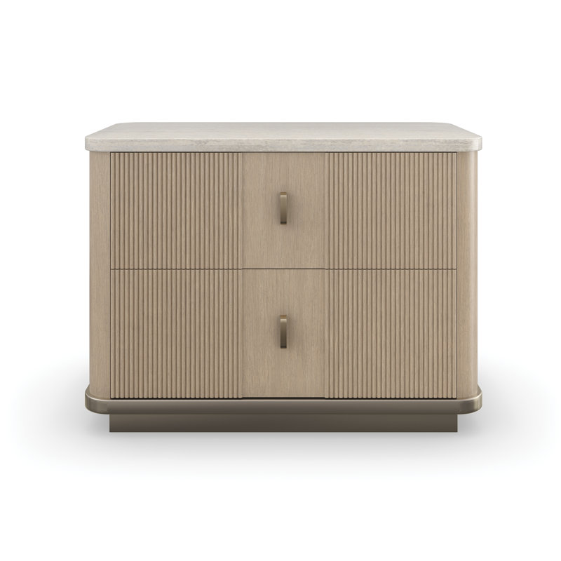 Rhythm 2 - Drawer Solid Wood Nightstand, Natural Oak/Off-White