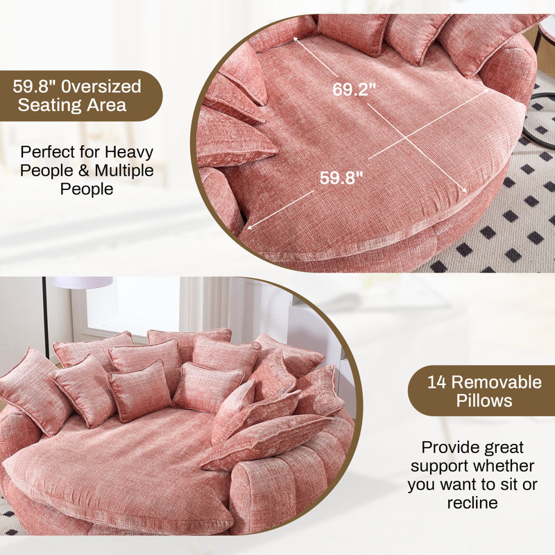 Oversized Round Bean Bag Sofa with Pillows - Large