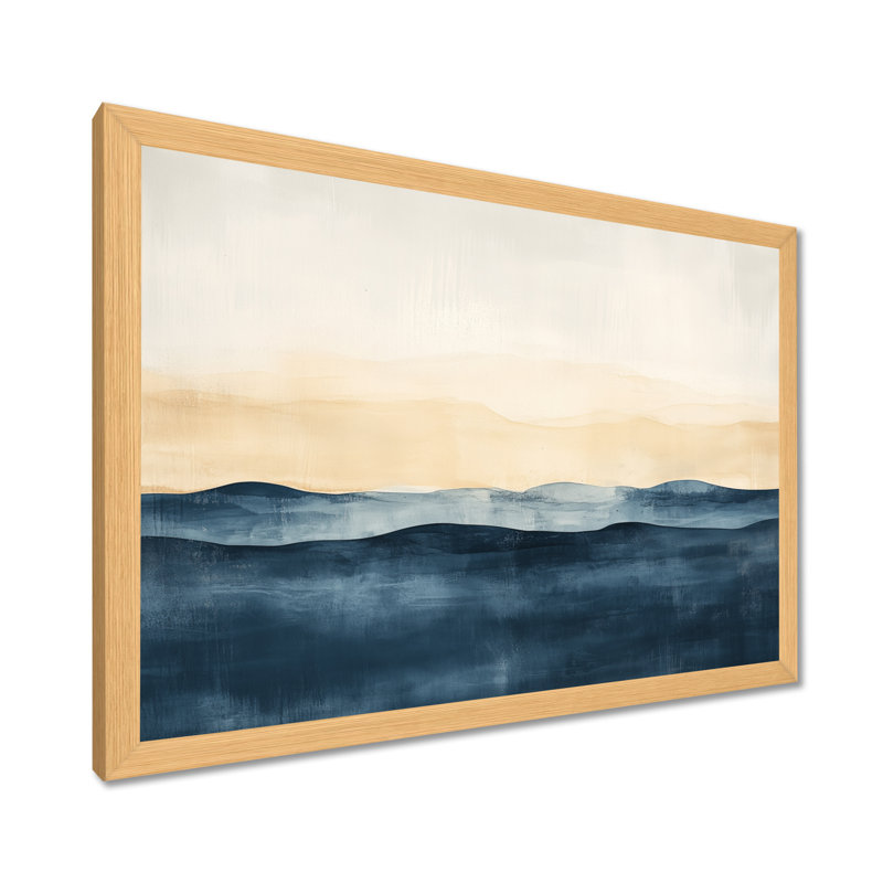 Littoral en abstraction douce I - Tableau de paysage moderne encadré, H 12 po x l 20 po, Natural Picture Framed