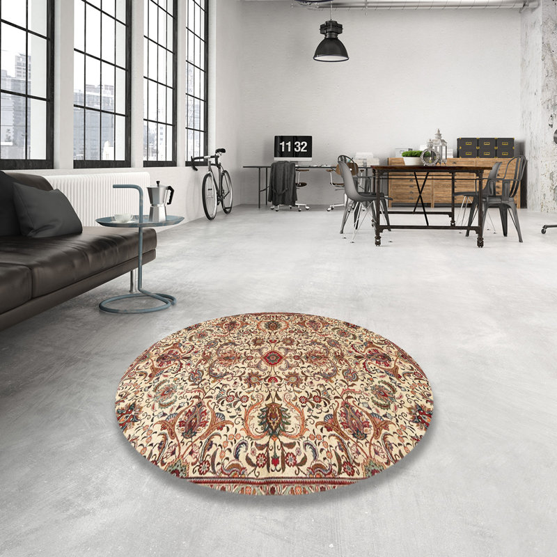 Tapis beige/rouge traditionnel Yvoire, Rond 3 pi