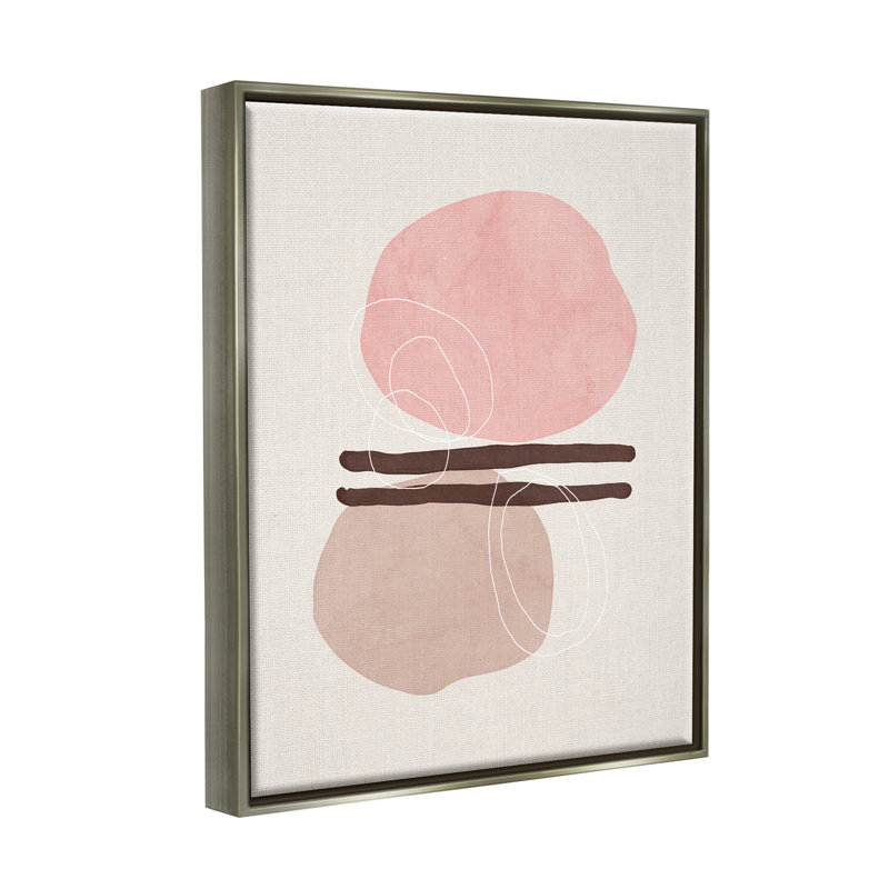 Toile flottante rose pastel formes géométriques par Nina Blue, H 31 po x l 25 po x P 1,7 po, Cadre flottant gris lustré
