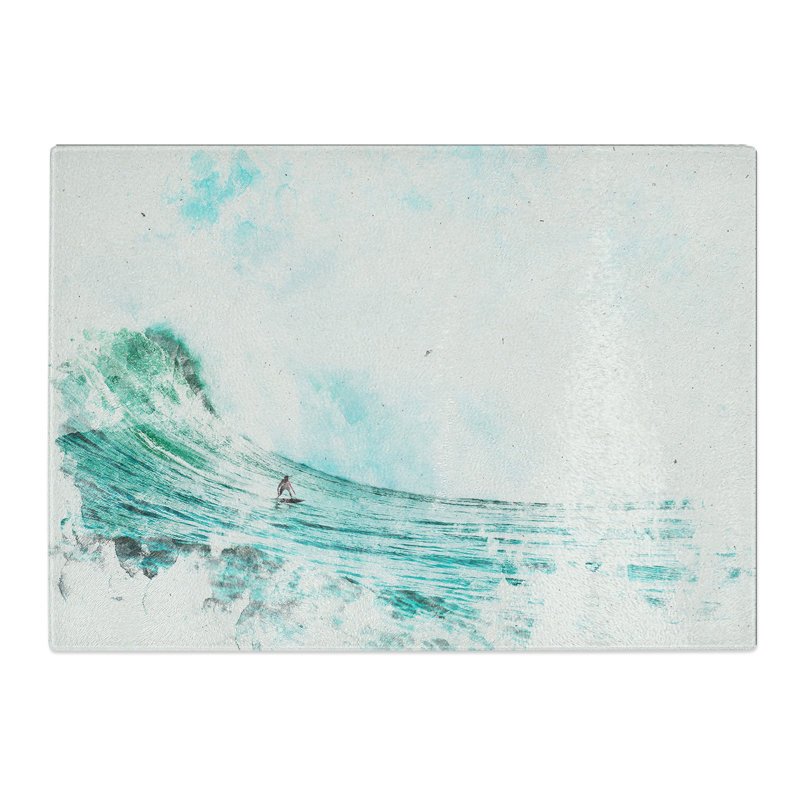 Tempered Glass Surfing a Wave Chopping Board, 28.5 cm x 39 cm