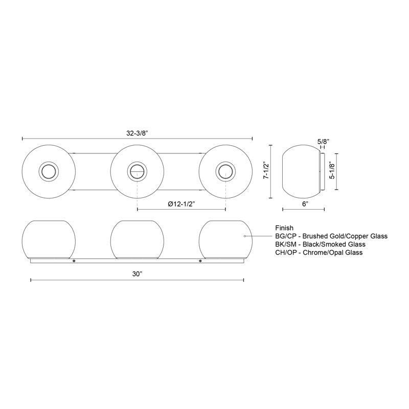 Samar 3 - Light Bath Bar, Chrome, Opal Glass