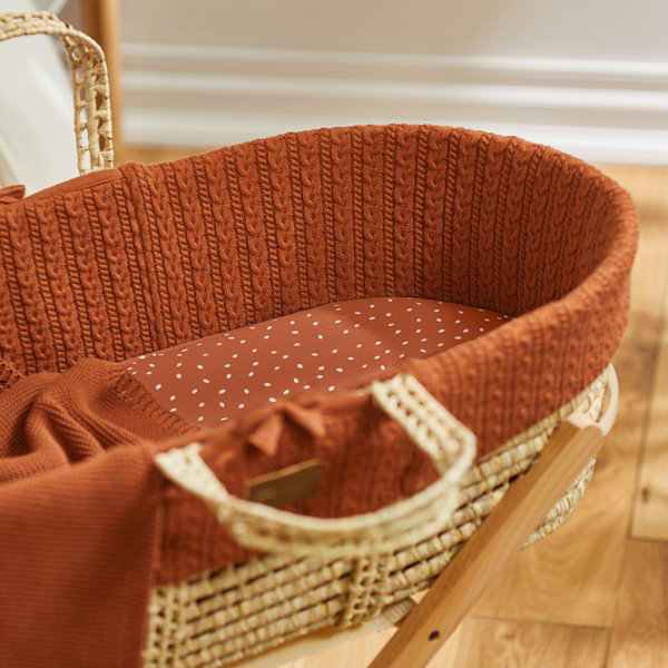 Linen Blend Fitted Moses Basket Fitted Sheet, Terracotta