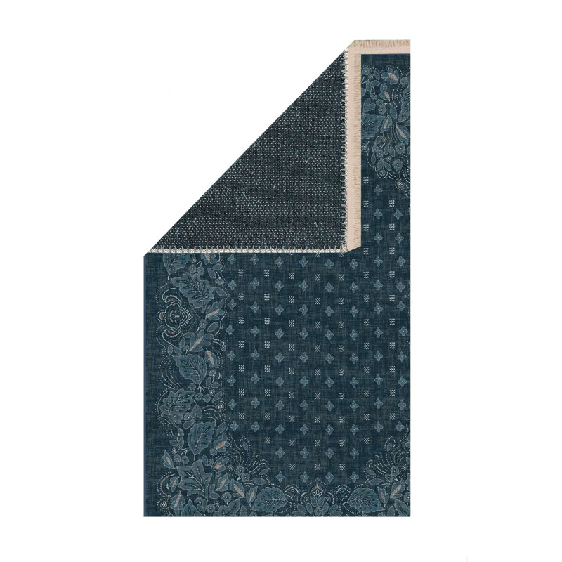 Mystic Midnight Indigo Floral Border Area Rug