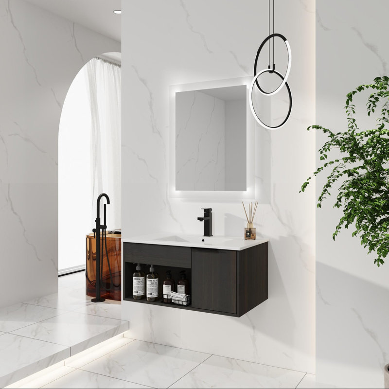 Meuble-lavabo mural 30 po avec tablette ouverte et porte à fermeture en douceur, 30