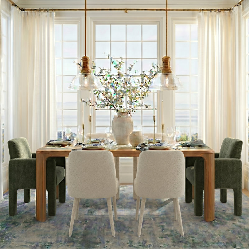 Natalie Modern Upholstered Fully Assemble Dining Chair with Solid Wood Legs, Green