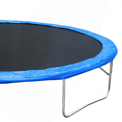 14 ft Outdoor Trampoline with Basketball Hoop, Ladder, Safety Net and Reversible Color Spring Pad