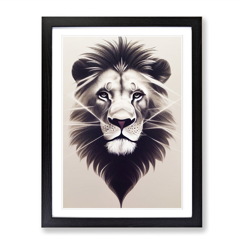 Lion Airbrush - Picture Frame Print, 34cm H x 25cm W x 2cm D, Walnut